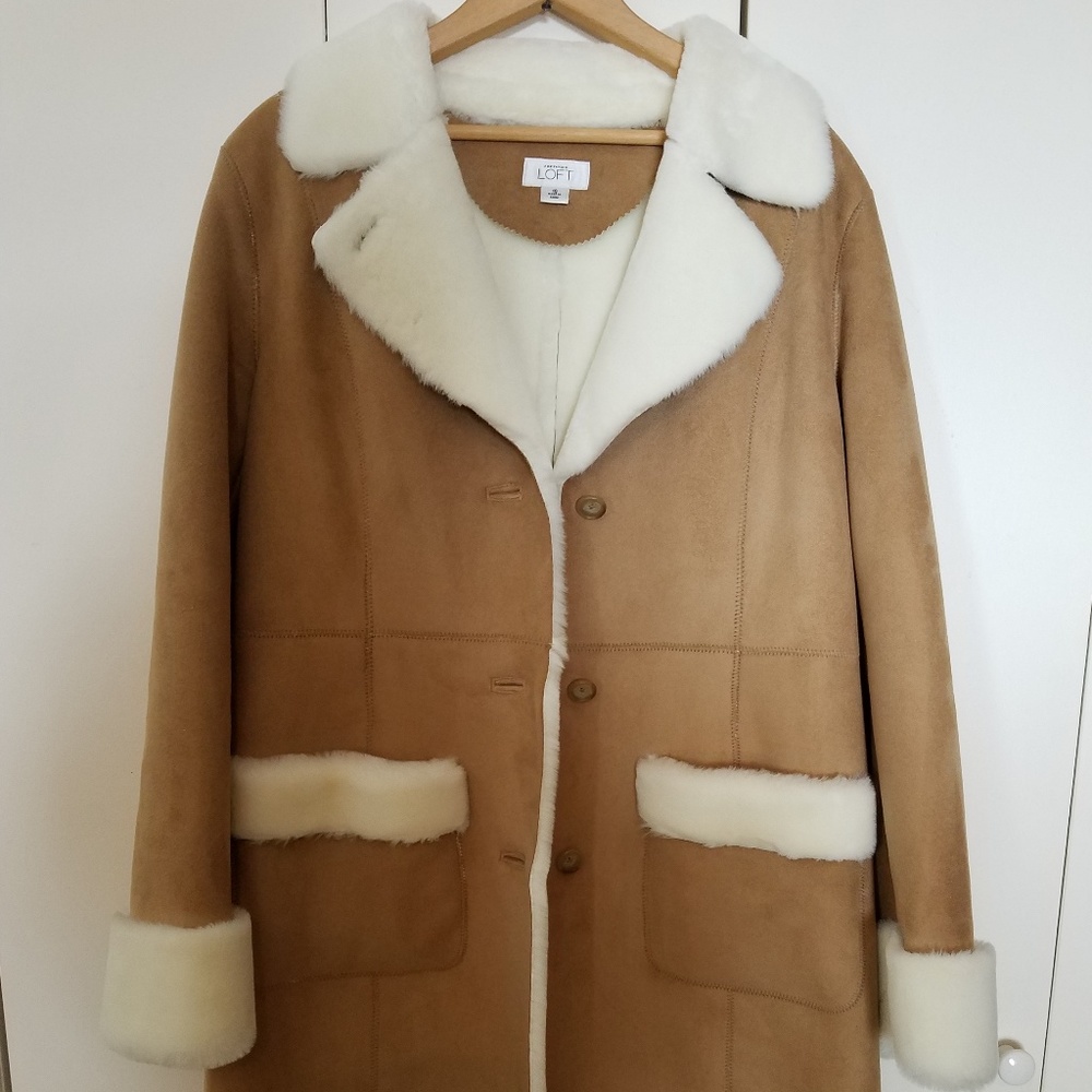 LOFT Tan and Cream Shearling Coat